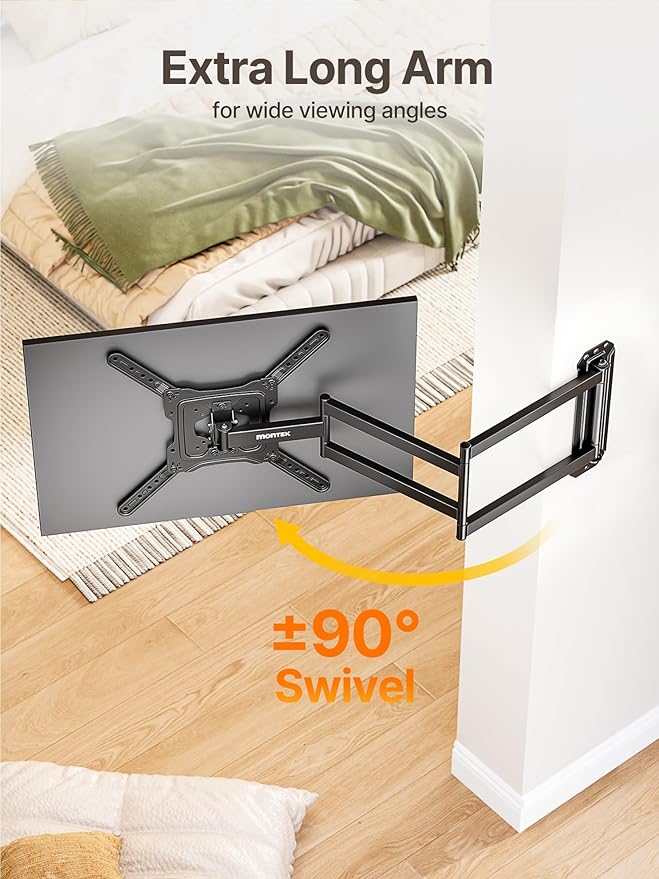 monTEK Long Arm TV Wall Mount for Most 23-65 Inch TVs, 37 Inch Long Extension TV Mount Swivel and Tilt, Full Motion Wall Mount Tv Bracket Fit Max VESA 400 x 400mm, Up to 77 lbs