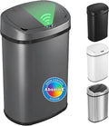 iTouchless 13 Gallon Oval Sensor Trash Can with Odor Filter, Automatic Motion Sensor Kitchen Bin, Slim Curved Soft-Close Gunmetal Gray, Dark Metallic Finish for Office & Garage