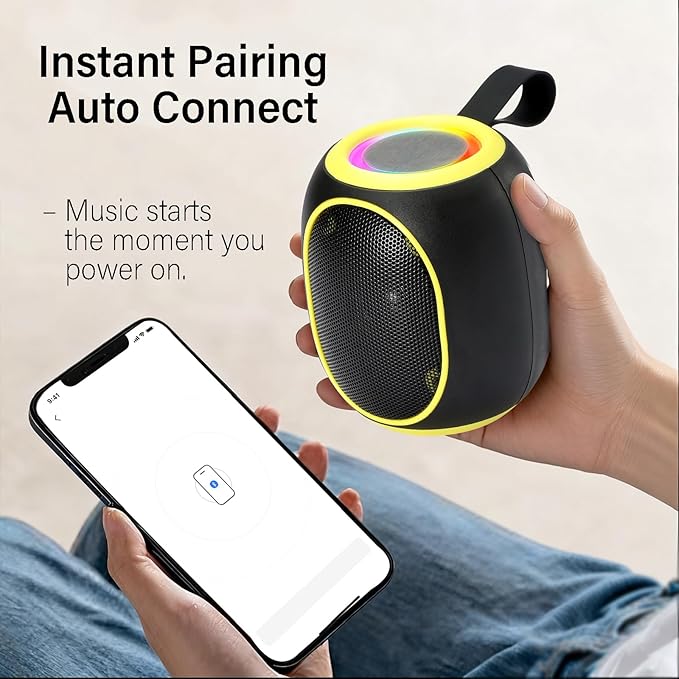 Portable Bluetooth Speaker – 8W HD audio quality, TWS stereo pairing, LED light show, compact and portable, suitable for outdoor use, can be used in cars, travel and parties, a cool teen gift(Yellow)