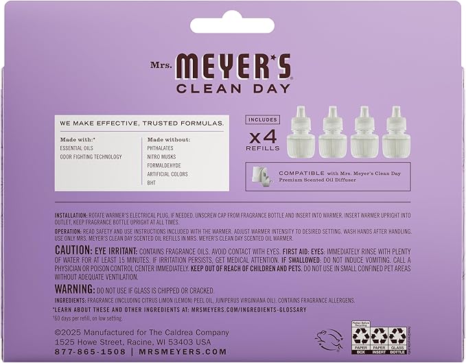 MRS. MEYER'S CLEAN DAY Scented Oil Refills, Compassion Flower, contains 4 .67 fl oz refills