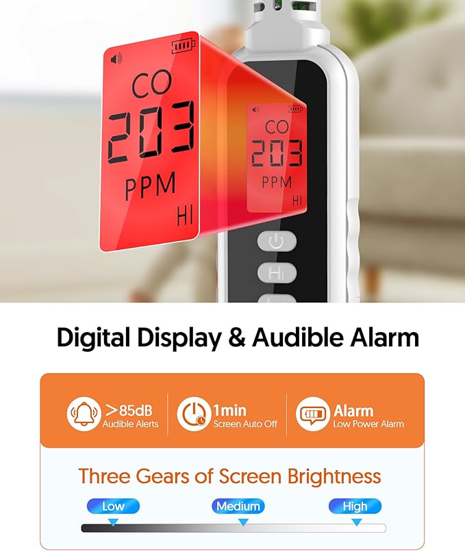 PUTECCH Carbon Monoxide Detectors Portable CO Detector Battery Powered, Handheld Carbon Monoxide Monitor Alarm Detector with LCD Display for Home/Outdoor/Travel (Batteries Included) (White)