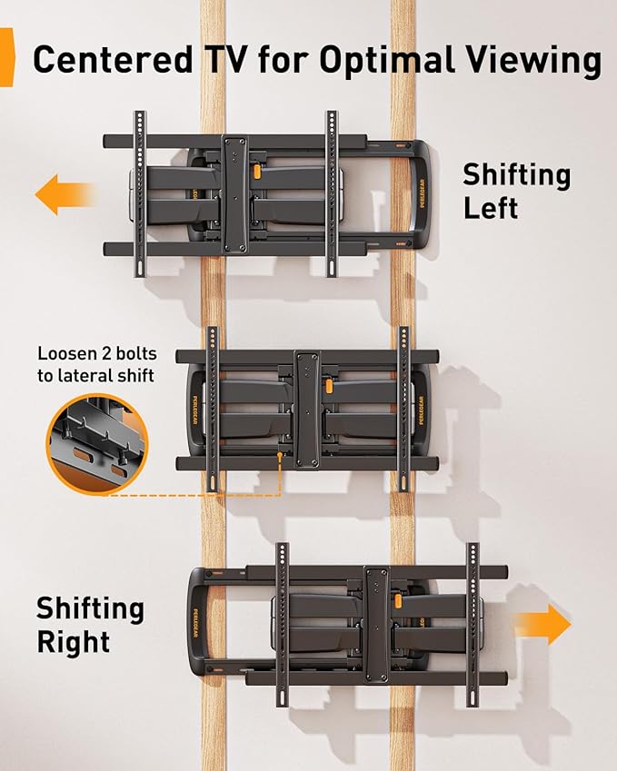 Perlegear Full Motion Sliding TV Wall Mount for 42-95 inch TVs up to 150 lbs with Cable Management, Fits 12″/16″/24″ Wood Studs, Swivel TV Mount Bracket, Tool-Free Tilt, Max VESA 600x400mm PGTVM41B