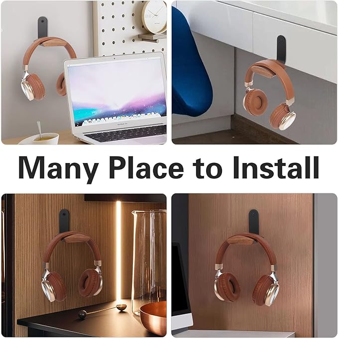 Mt.Jun Walnut Wood Headphone Wall Mount Holder, with VHB Adhesive Tape and Screw, Holds 10 lbs (Black & Walnut Wood)
