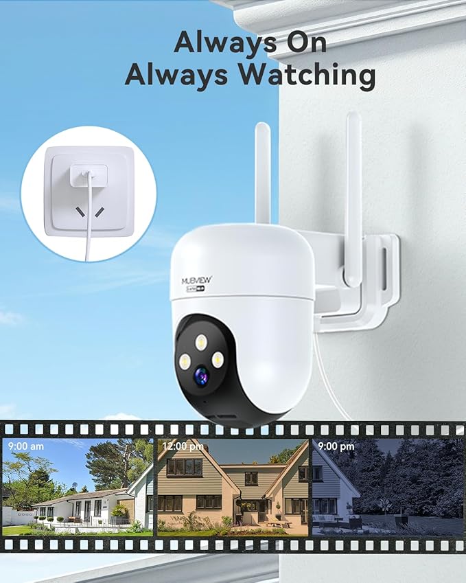 MUBVIEW 360° Security Cameras Wireless Outdoor,24/7 Wired Outdoor Camera for Home Security,Motion Tracking,5G/2.4G WiFi Security Camera,Night Vision, IP66,AI Detection,Local & Cloud Storage,2-Pack