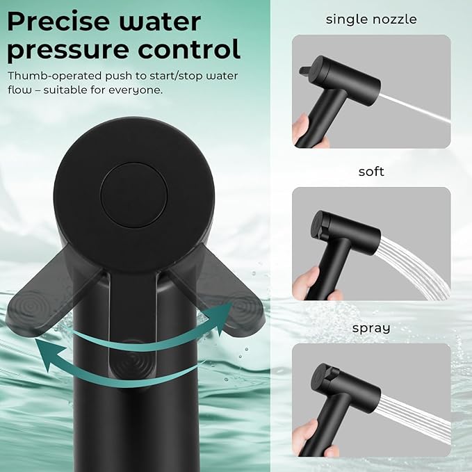 Handheld Bidet Sprayer for Toilet, Adjustable Water Pressure Control Rotary Switch with Bidet Hose, Exclusive Single Nozzle High Pressure Mode for Cleaning Stubborn Stains, Matte Black