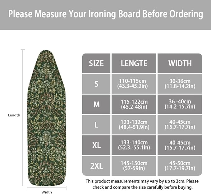 ZCFYGDX Breathable Ironing Board Cover Decor, Resist Scorching & Staining, 18x58 Wear & Soil Resistant Covers, Elastic Edges,3 Fasteners,Anti-Scorch Polyester Fabrics William Morris Prints