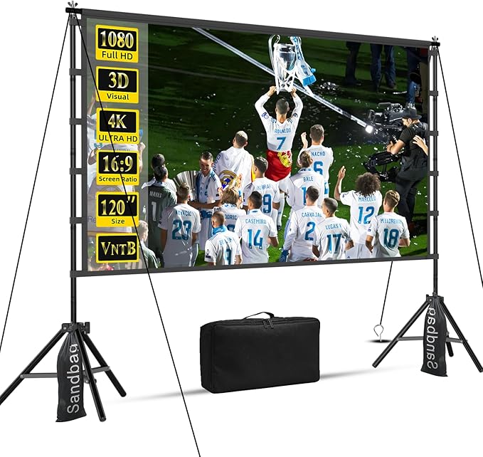 VntB 100 inch Projector sreen and Stand, Outdoor Indoor Projector Screen16:9 Foldable Portable Projector Screens for Movie Night Support Double Sided Projection
