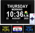 Véfaîî 2025 New, Digital Dementia Clock with Date and Time for Elderly, 10 Levels Auto Dimmer, 19 Alarms & Custom Reminders, Sun/Moon Icons, Auto DST, Large Display for Seniors- 7" with Remote