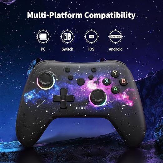 AceGamer Aurora II 2.4G Wireless Bluetooth Controller for PC/Android/Switch/iOS/Switch 2/Steam Deck with Rotary Motors, RGB Hall Effect Joysticks - Upgraded PC Gaming Controller and Back Buttons Lock (Galaxy)