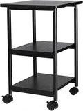 VASAGLE Heavy-Duty Printer Stand with Locking Wheels, 3-Tier Industrial Mobile Cart with Storage Shelf, Printer Table for Home, Office, 26.2-30.1" Adjustable Height, Ebony Black UOPS03B