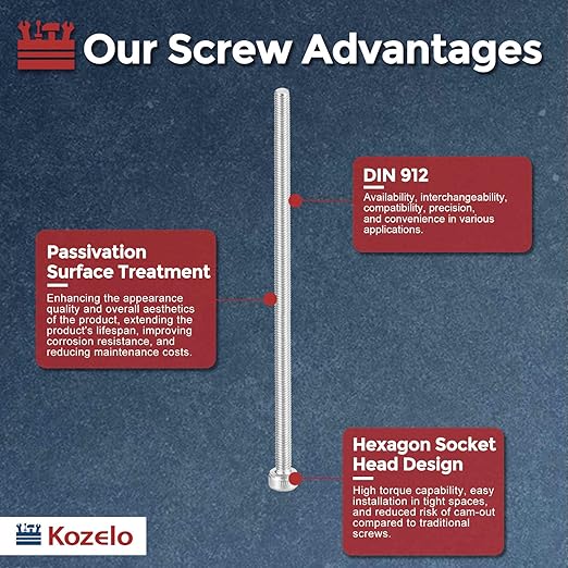 Kozelo 6pcs Socket Head Cap Screws - [M3-0.5 x 80mm] 304 Stainless Steel Allen Socket Drive for Electrical Motor 3D Printing Fan Engine Replacement Use, Silver