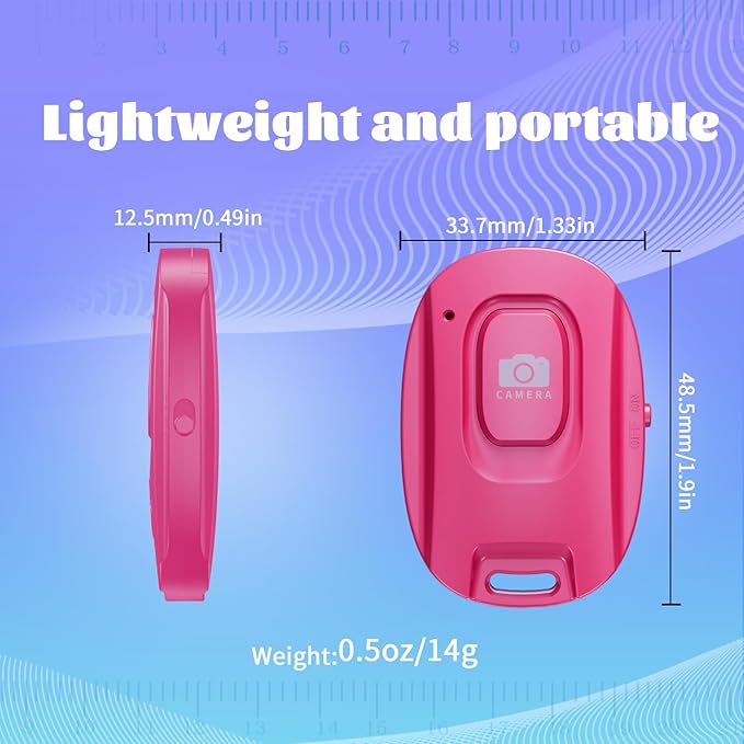 Bluetooth Camera Remote Shutter for iPhone and Android Smartphones, Rechargeable Wireless Phone Remote Control,Selfie Button for Photos and Videos, Charging Cable Included-Pink