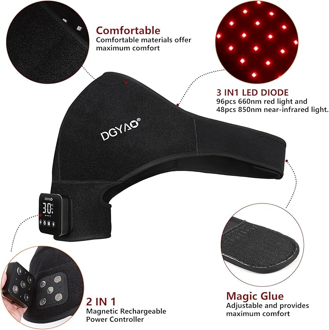 Cordless Shoulder Red Light Therapy Belt, Portable Near Infrared Light Therapy, 4000mhA Rechargeable 3-in-1 Relieve Shoulder Pain