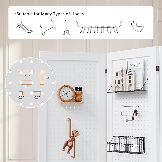 Bonnlo 4/6 Panel Pegboard Freestanding, 5 FT Portable Display Board Organizer for Craft Show Jewelry, Wooden Folding Privacy Screen Room Divider (White, 6 Panel with Base)