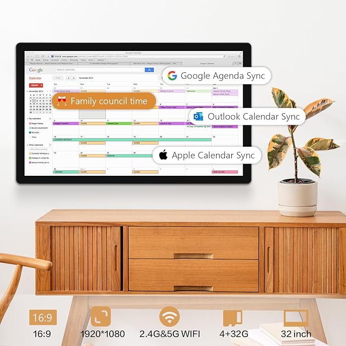 WOGO 32 inch Digital Calendar & Chore Chart, Touchscreen Interactive Monitor for Family Schedules, Built in Speakers and Camera, Electronic Calendar Include Wall Mount & Desk Stand