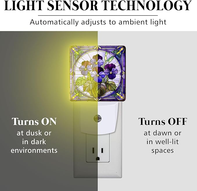 PODMemory Violet Stained Glass Night Lights Plug into Wall for Room, Violet Night Light LED for Bedroom