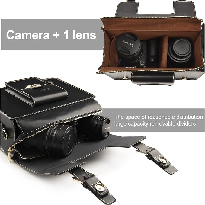 Cwatcun Leather Camera Bag Compact Shoulder Bag - Image 3