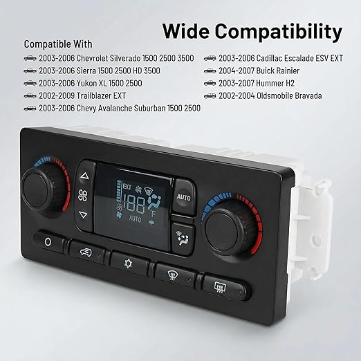 599-211XD A/C Control Switch Air Conditioning Climate Control Module, Front Module Panel for 2003-2004 Chevrolet Silverado Suburban Avalanche Tahoe GMC Sierra Yukon Cadillac Escalade Rainier Hummer