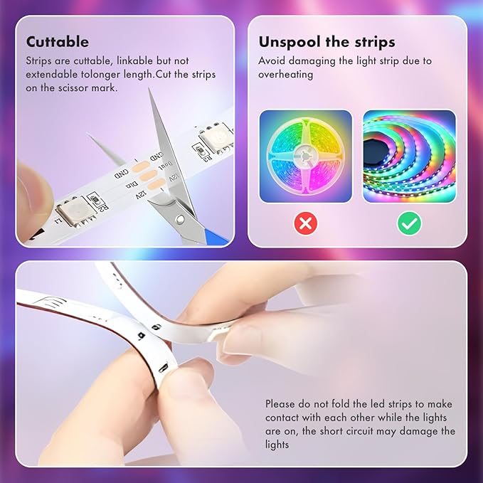 ATHONO 65.6ft Led Lights for Bedroom Music Sync Color Changing Led Strip Lights IC+RGB with Remote App Control Led Strip, Led Lights for Room Home Kitchen Decor Party
