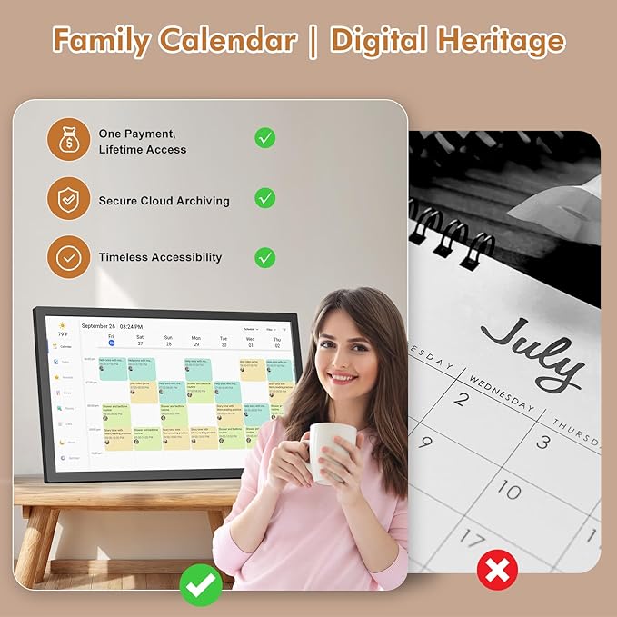 Smart Digital Calendar Chore Chart-for-Family-Planner - 32" Touchscreen Electronic Calendar with Photo Display and Interactive Star System, To do Notepad and Sync Online Calendar via APP, Wall Mounted