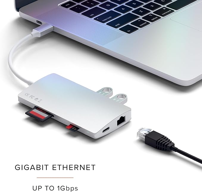 Satechi 8 in 1 USB C Hub Multiport Adapter V2, 4K HDMI, 115W USB C PD Charging, 3 USB-A, Ethernet, Micro/SD Card Readers, for Laptop, MacBook Air/Pro M5/M4, iPad, Windows - Silver