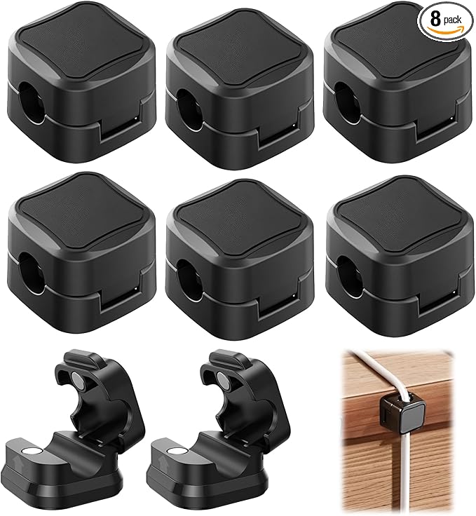 8 Pack Magnetic Cord Organizer, Strong Adhesive Desk Magnetic Cable Clips Management, Ideal Phone Cord Holder for Nightstand Desk Car Home Office Charger Holder (Black)
