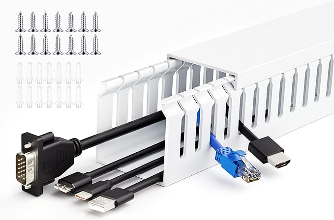 ZhiYo 2x2in Professional Server Rack Cable Management Raceway, 6.6ft (2 x 3.3ft) Cable Raceway Kit, Electrically Safe PVC Open Slot Wire Cover, Cord Hider for Under Desk/Computer/Network Cords White