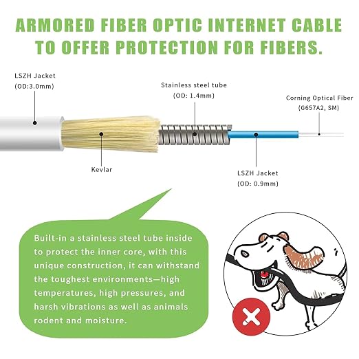 10Pack - 10m SC/APC to SC/APC Fiber Optic Internet Cable, Armored Single Mode - Image 2