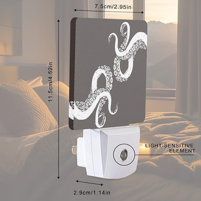 Smoaffly Octopus Night Light Plug-in LED Nightlights Auto Sensor Night Lamp Dusk-to-Dawn Lamp Home Decor for Nursery Children Girls Boys
