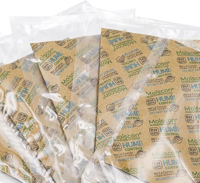 Wisesorb Size 67 62% Two-Way Humidity Control Packs for Storing 1 lb, 67 Gram 50 Pack Moisture Control Packets Individually Wrapped, Humidifier Packs for Storage Containers