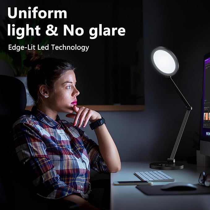 ANNAITE LED Desk Lamp for Home Office, Eye-Caring Modern Desk Light, 3 Color Temperature 10 Brightness Computer Light, Dimmable Desk Light with Memory & Timer Func, Metal Swing Arm Table Lamp (Black)