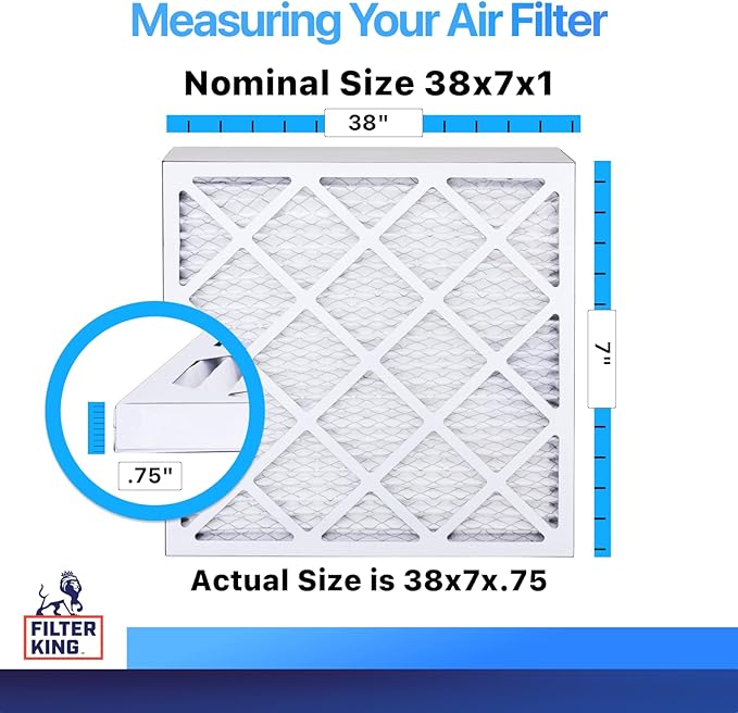 Filter King 38x7x1 Air Filter | 4-PACK | MERV 8 HVAC Pleated A/C Furnace Filters | MADE IN USA | Actual Size: 38 x 7 x .75"