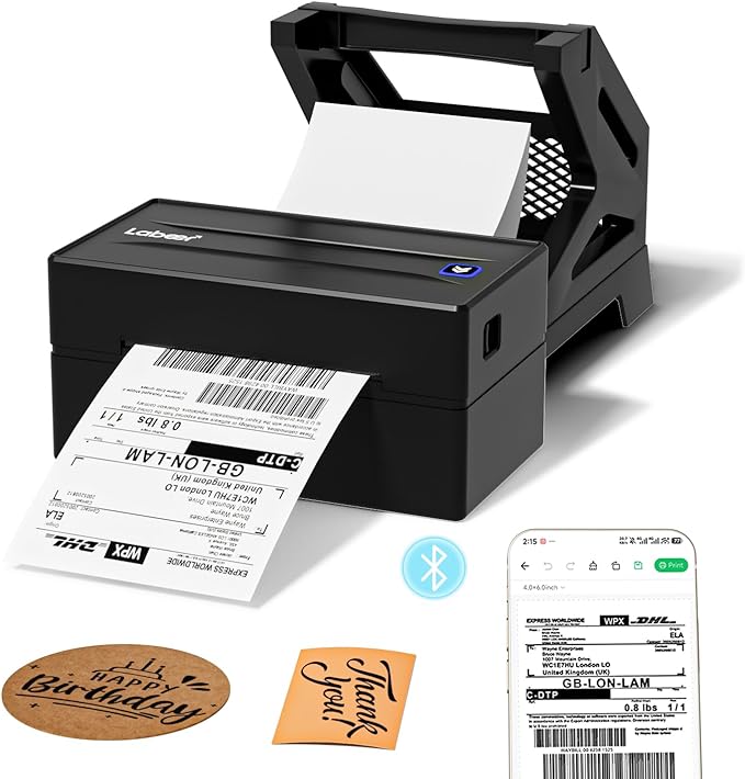 Labeer Bluetooth Thermal Shipping Label Printer, 4x6 Wireless Shipping Label Printer with Holder for Small Business, Compatible with iPhone, Android, Windows, Mac, Chromebook, USPS, Ebay, Shopify