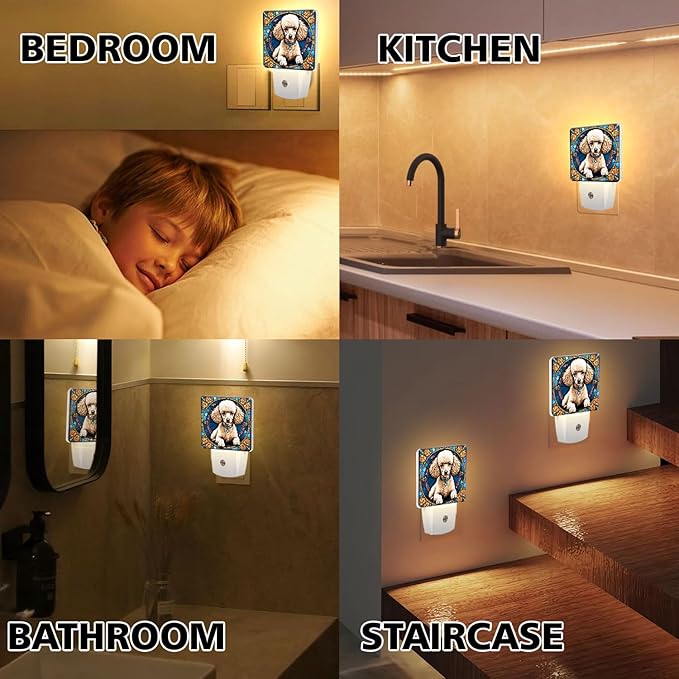 PODMemory Poodle Stained Glass Night Lights Plug into Wall for Room, Poodle Night Light LED for Bedroom