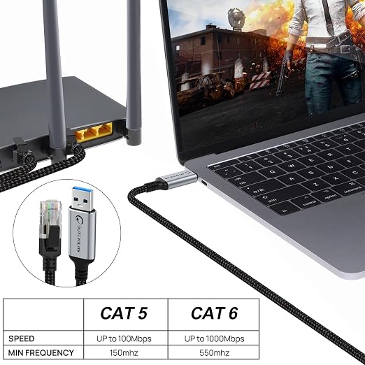 USB to Ethernet Cable 3.3 FT, USB 3.0 A to RJ45 Male Nylon Adapters, Gigabit - Image 5