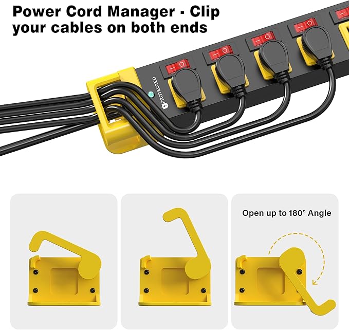 Power Strip with Individual Switches - 8 Outlet Heavy Duty Power Strip with Cord Manager,1200J Surge Protector Home Office Garage Industrial Workbench