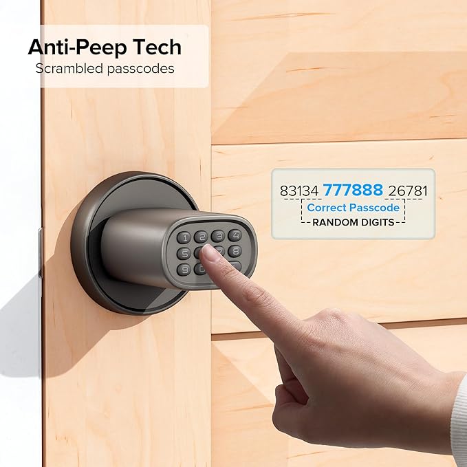 ThorBolt Door Lock Knob with Keypad Keyless Entry Door Knob Electric Coded Indoor Door Knob for Interior Doors Thickness up to 2-1/4", Bedroom, Home Office, Garage, 4xAA Alkaline Battery, M1 Titanium