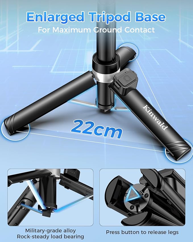 Kinwald 3-in-1 Phone Tripod with LED Lights & Remote, Extendable Selfie Stick Tripod Stand, Compact Portable with Bluetooth Remote for iPhone/Android Vlogging & Photography (Black)