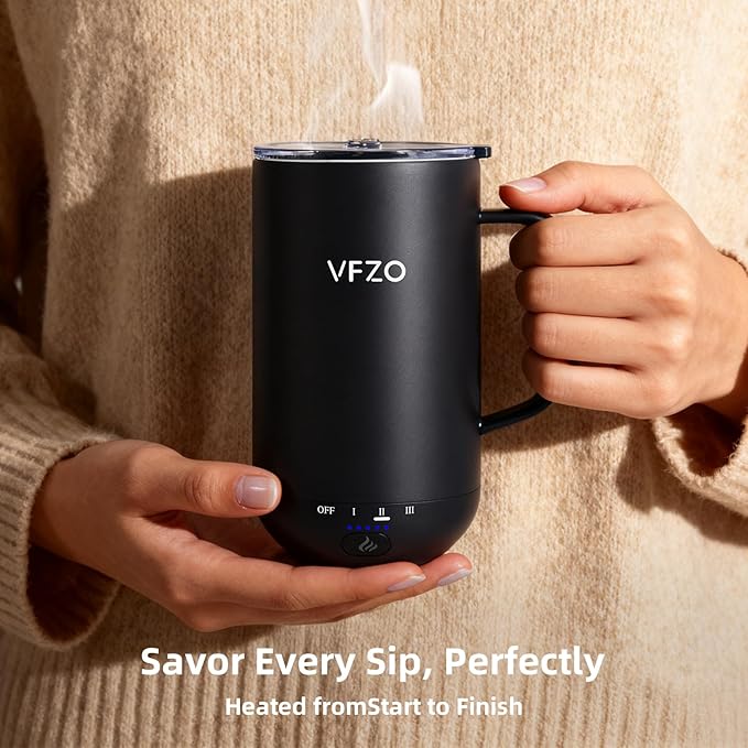 Self Heating Coffee Mug,High-Capacity- 18 oz, 180 Min Battery Life, Smart Heated Coffee Mug，Smart Mug, Simple Temperature Control Operation, Gifts for Family Members (Black)