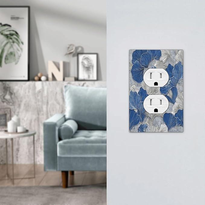 Bvtewkhz Abstract Blue Marble Plant Leaves Duplex Outlet Decorative Light Switch Covers Electrical Faceplate Switch Plates for Bathroom Kitchen Home