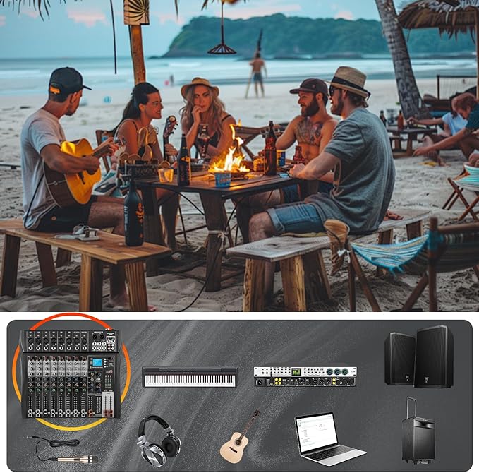 6 Channel Professional Audio Mixer with 48V Phantom Power, USB Audio Interface, Bluetooth & MP3 Player, Sound Board for Podcast, Home Studio, Live Streaming & Recording