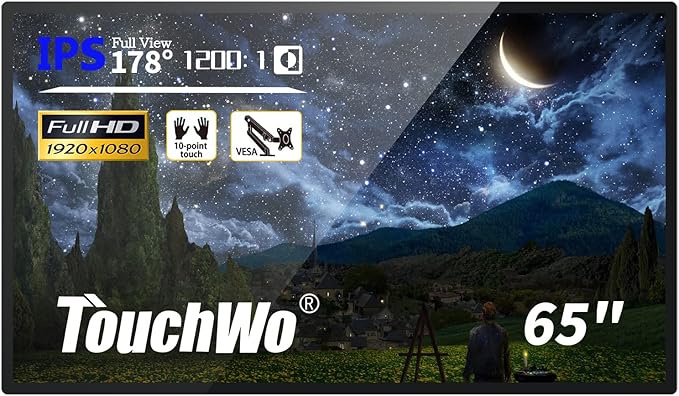 TouchWo 65-inch Interactive Touchscreen Monitor, Electronic Whiteboard Touch Screen with 4K Display, Smart Board for Home Office and Classroom, Bundled Android 11, RAM 2G & ROM 32G