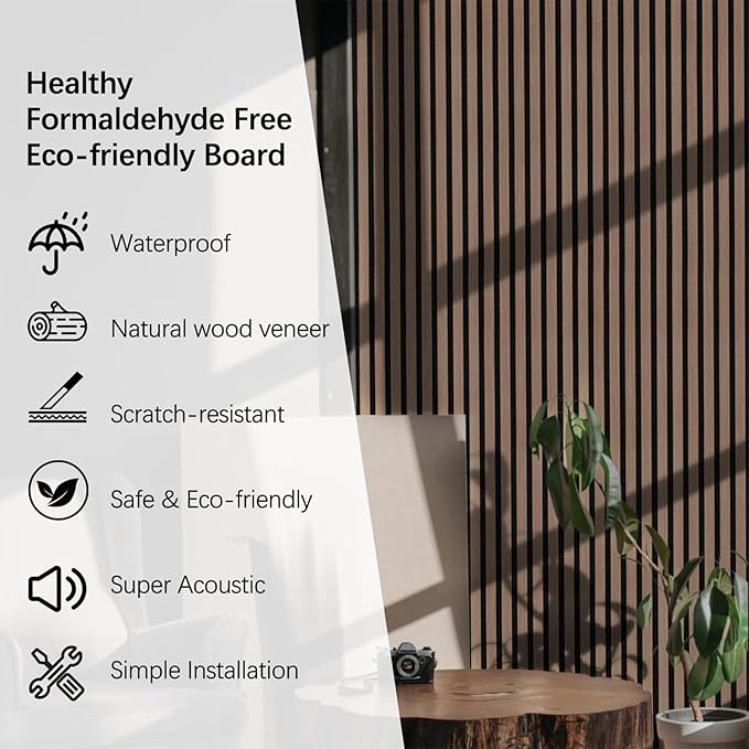 ARMURO Wall Panels for Interior Wall Decor - Wood Slat Wall Panel Samples Pack (4PCS) - Wall Decor Natural Oak/Walnut/Oak (Grey)/Smoked Wood Wrapped Soundproof Wall Panels