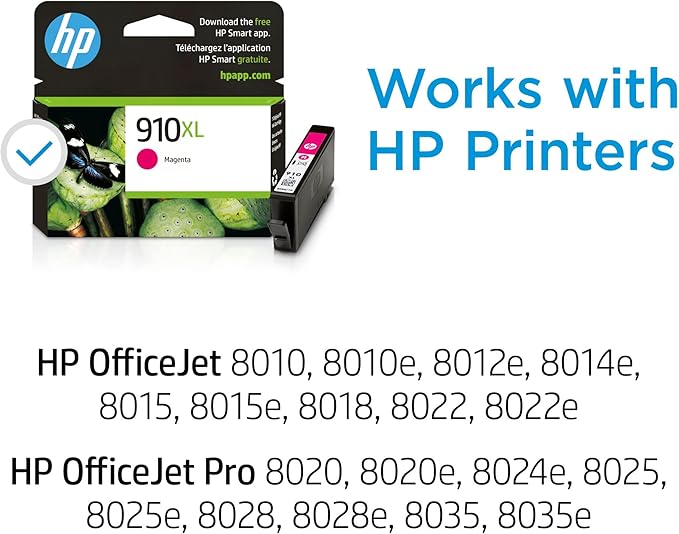 HP 910XL Magenta High-Yield Ink Cartridge | Works with OfficeJet 8010, 8020 Series, OfficeJet Pro 8020, 8030 Series | Eligible for Instant Ink | 3YL64AN