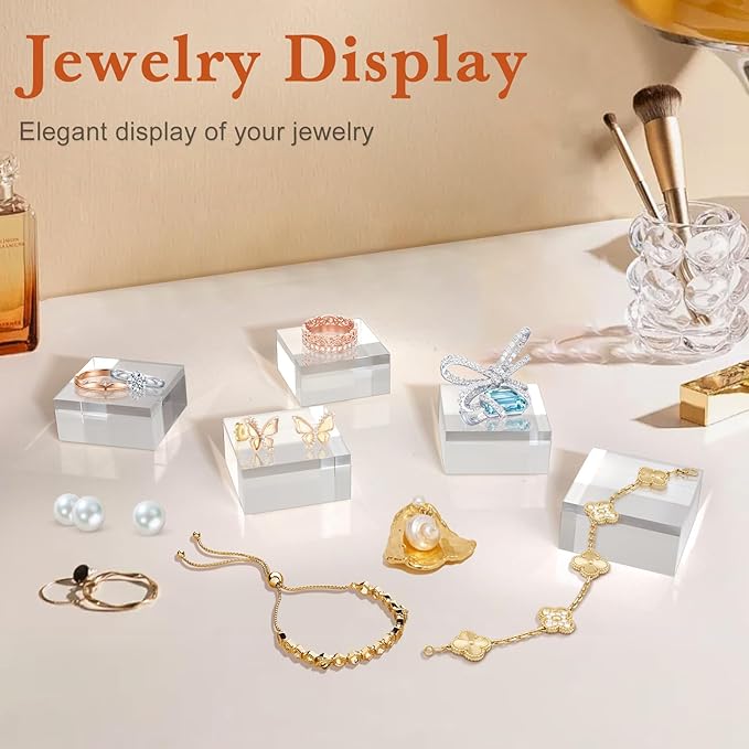 SAMYUCHO Acrylic Base 16 Pieces Acrylic Blocks for Display 2 X 2 X 1 Inch Square Riser Display Stands Trophy Base Pedestal Stands Clear Cube for Trophy Jewelry Props Food Party Crafts