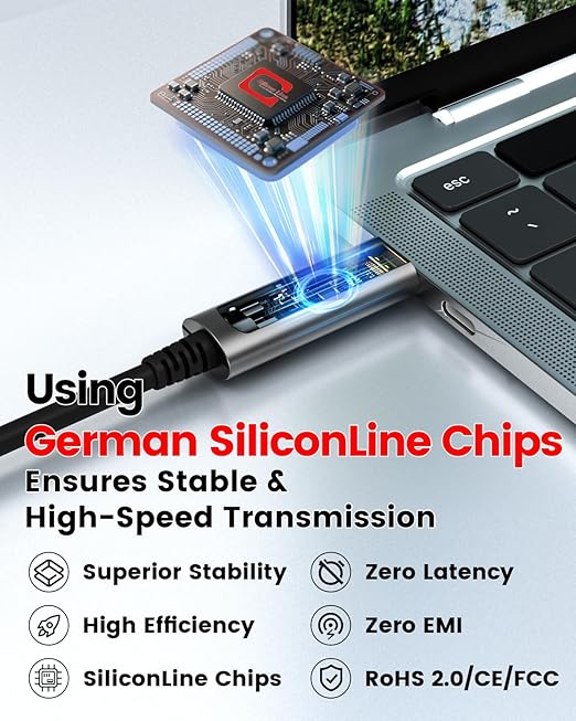 GeoHN.G USB A to USB C Fiber Optic Cable 30M/100FT, USB 3.2 10Gbps Long Distance Data Transfer USB C Extension Cable for VR, Camera, Mini PC, Laptop, Webcam, Printer and More