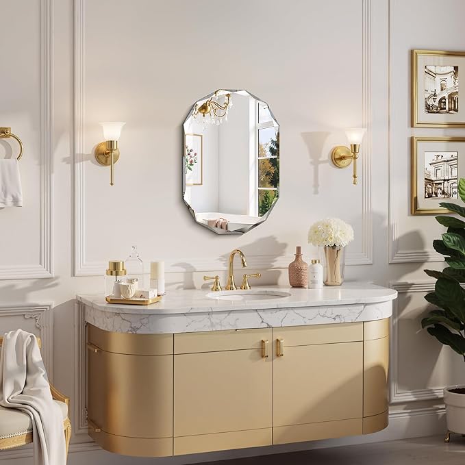 GLASHOM Beveled Edge Frameless Bathroom Mirror, Oval Wall Mirror for Over Sink, 16" x 24" Modern Decorative Vanity Mirror for Bedroom, Living Room, Entryway, Hanging Mirror Horizontal or Vertical