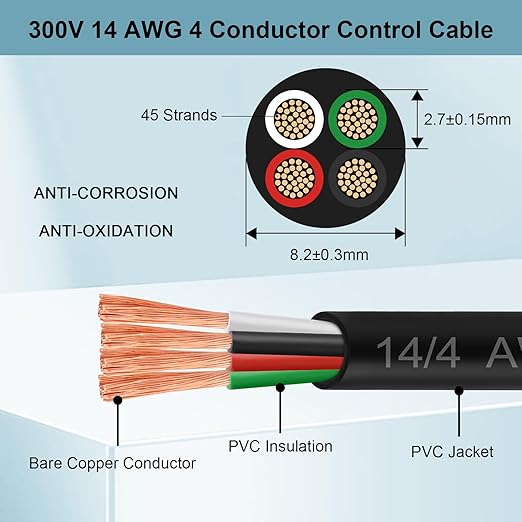 MOOKEERF 14/4 AWG Mini-Split Cable - 250FT 14 AWG 4 Conductor Control Cable 300V Stranded Oxygen-Free Pure Copper Wire for Mini Split Air Conditioner,Heat Pump,HVAC Systems and Speaker Systems