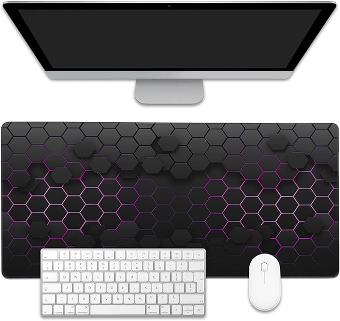 EOBKLAX Grid with Purple Light Large Gaming Mouse Pad,Waterproof Desk Mat for Desktop,Non-Slip Rubber Base Mousepad with Stitched Edges for Laptop Office and Home 35.4X15.7 Inch