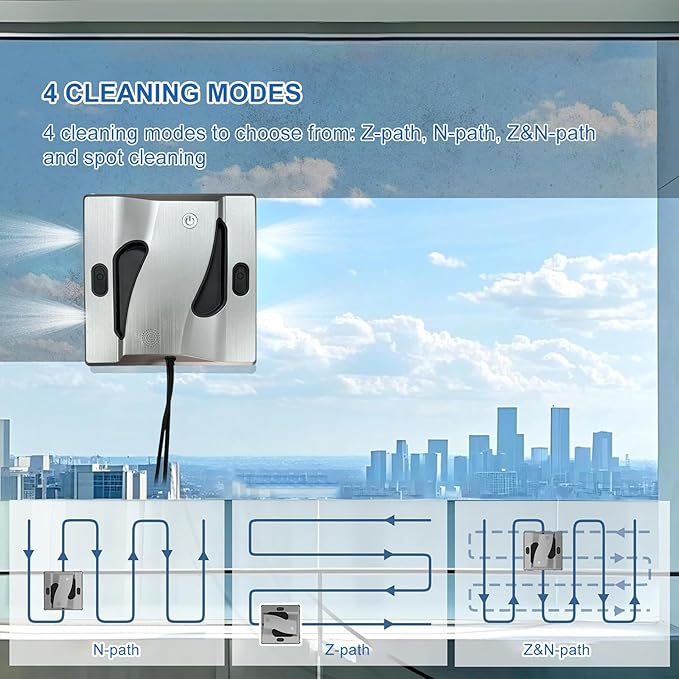 RSSIDOL Window Cleaning Robot 6000Pa Suction Power Window Cleaner Robot with 4 Water Spray Intelligent Cleaning with App Control, Perfect for High-Rise Windows, Tiles and Glass Doors